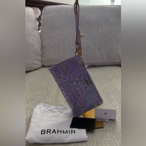 Brahmin Daisy Wristlet Violet Wonderland Melbourne Croc Embossed